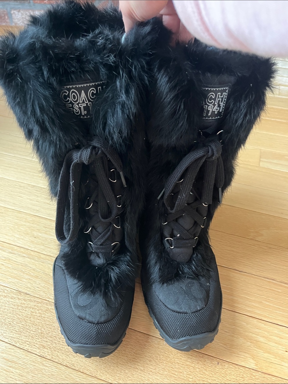 Coach Black Faux Fur Lace-Up Winter Boots